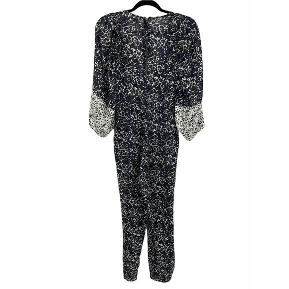Apiece Apart Jumpsuit Womens 0 Meru Blue White Floral Plunging Puff Sleeve - Picture 2 of 5